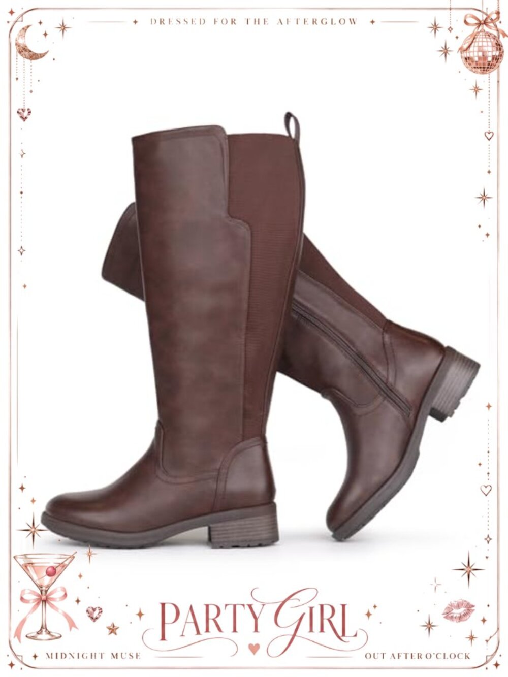 Wide Calf Knee High Boots Stretchy Faux Leather Tall Riding Boots